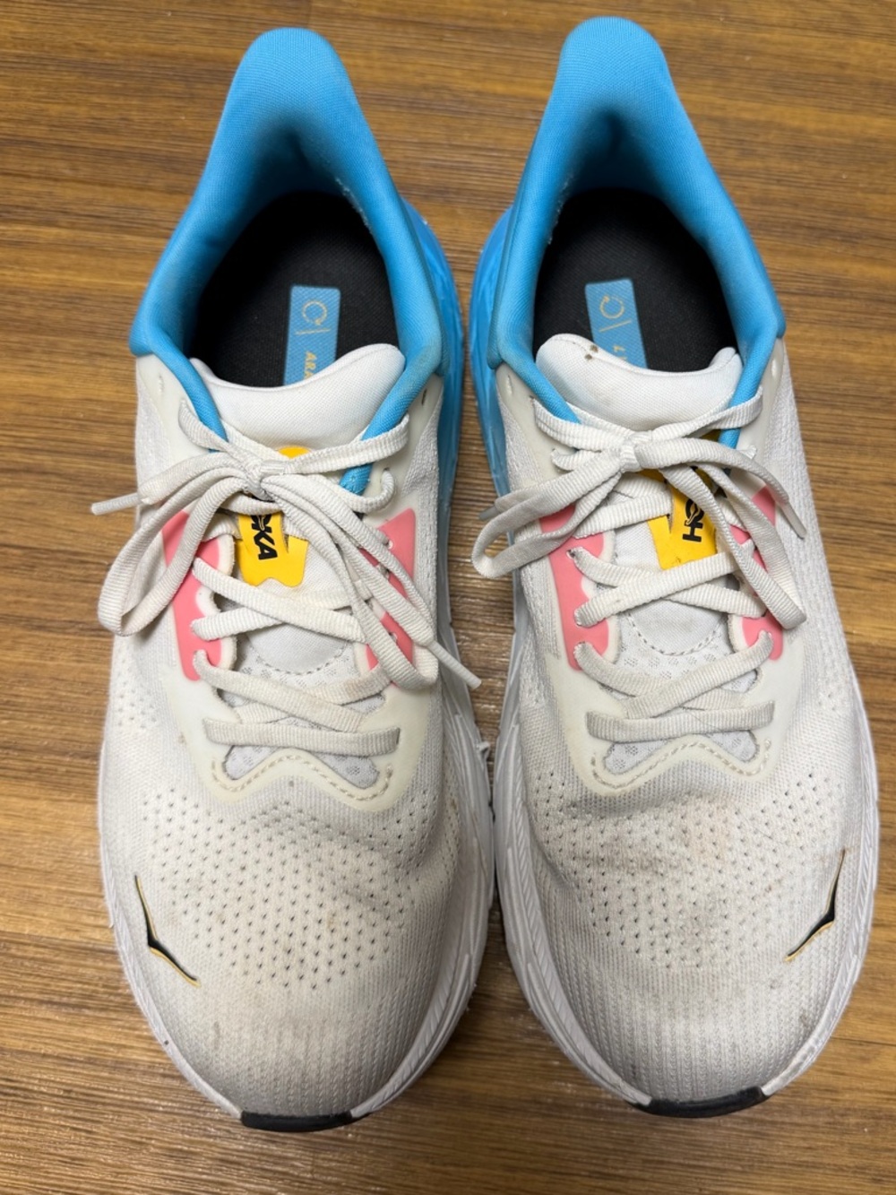 HOKA Women's White, Blue & Pink Athletic Running Shoes | Size 10